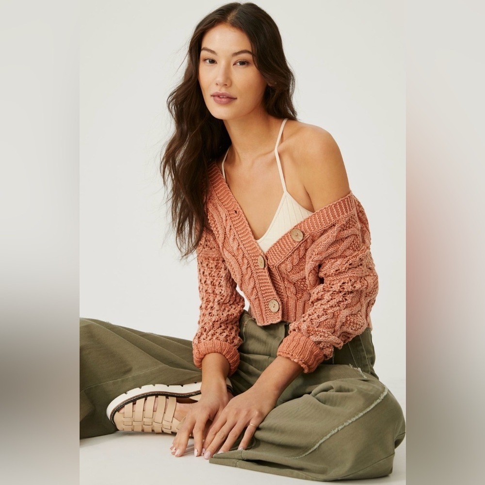 SOLD OUT Anthropologie Pilcro Cable Knit Cardigan XS NWT Copper Cropped